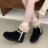Versión de Stock Disponible ~ Botas de Nieve Exteriores de Suela Gruesa para Mujer, Botas Cálidas Casuales de Piel de Cordero Redondas Retro, Botas de Algodón Birkenstock