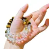 Pulseira de Pedra Olho de Tigre Natural Cristal Branco Design de Cores Contrastantes Pulseira Multi-Círculo