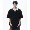 Camisa Polo de Manga Corta con Diseño Patchwork, Corte Holgado, Cuello de Camisa Falso de Dos Piezas, Camiseta Moderna para Hombre para Primavera y Verano, Top Resistente Estilo Americano