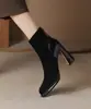 Botines de tacón alto marrones súper cómodos para mujer, Novedad Otoño/Invierno 2026, Tacón Grueso Versátil, Bota Corta, Botas de Moda Mate, Con Felpa