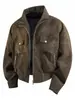 Chaqueta Corta Holgada Vintage de Ante para Hombre Otoño/Invierno, Ropa de Trabajo Versátil y Elegante