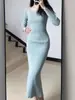 Vestido de Punto Elegante Estilo Socialité Puyuan Duo Jian26 Otoño/Invierno, Suéter de Hilo de Núcleo, Vestido Bodycon de Cuello V