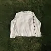 Camiseta retro americana blanca de gofre con manga larga y estampado de letras, unisex, moda urbana personalizada