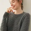 Baicai Rong Nuevo Suéter de Cachemira para Mujer Otoño Invierno Tejido de Trenzas Cuello Redondo Pulóver Holgado Casual Suéter Base de Punto