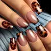 Pegatinas para Uñas de Longitud Media Cuadradas con Estampado de Leopardo Marrón, Pegatinas para Uñas de Moda Europeas y Americanas, Uñas Desmontables Portátiles