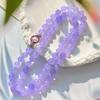 Collar de Jade de Roca de Cuarzo Optimizado Violeta Hielo Claro de 12 mm Cadena Larga para Suéter Nudo de Moda Dulce