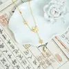 Cadena para clavícula de oro de arena de Vietnam, tendencia nacional, retro, flor de cinco puntas, borla, collar, diseño de nicho, sensación de larga duración, no se decolora, primera joyería