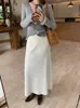 Elegante falda de retazos estilo coreano con panel trasero para mujer, falda larga de punto acampanada para otoño e invierno