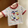 Camiseta Listrada de Manga Curta para Meninos e Meninas, Top de Algodão Versátil e Estiloso para o Verão, Camisa Básica Casual da Moda para Crianças Maiores