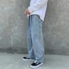 Calça Jeans Masculina Estilo Coreano Fashionável Solta Reta Perna Larga Ins Estilo Hong Kong Marca Fashionável Bonito Namorado Versátil Comprimento no Tornozelo 9 Pontos