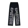 Marca de moda Emoción Mixta Bordado de Letras Nuevo Pedrería Casual Pantalones Largos Cárdigan Holgado Sudadera con Capucha Hombre