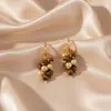 Brincos Maillard Outono e Inverno para Mulheres, Brincos de Luxo Leve de Nicho, Brincos Elegantes Populares Estilo Retrô com Pedra Olho de Tigre
