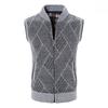 Chaleco de punto de invierno para hombre, forro polar grueso, talla grande, estampado de rombos, cuello de chaqueta, suéter para hombre, cárdigan, chaqueta sin mangas