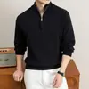 Suéter grosso com zíper parcial e gola alta para homens, nova moda outono e inverno 2026, solto, casual, tricô masculino quente