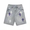 Marca de Moda Transfronteriza Nanyou Ch Cro Estilo Original Forma de Cruz Holgados Rectos Casuales de Pierna Ancha Shorts de Mezclilla