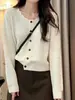 Cardigan de Tricô Feminino Outono Estilo Doce Coreano Gola Redonda Manga Longa Tamanho Plus Size MM Cheinha Emagrecedor Solto Temperamento Versátil Top