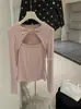Camiseta de Manga Larga con Cuello Redondo, Ajustada, Hueca, Deconstruida y Retorcida, Estilo Puro Deseo, Moda Otoñal para Mujer 6927