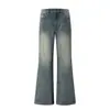 Jeans Acampanados Retro Azules de Textura de Bambú de Peso Pesado para Mujer, No Ceñidos, de Tiro Bajo, Pantalones Acampanados Sueltos, Pantalones de Pierna Ancha
