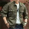 Chaqueta de trabajo de alta calidad para hombre, moda primavera y otoño, marca, holgada, retro americano, con solapa, multibolsillos, casual, con volantes, guapo