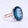 Gran Venta Anillo de Diamante Azul Grafito Grande Desnudo Anillo de Gema Topacio Chapado en Oro de 18 Quilates Diamante Zafiro Anillo Abierto