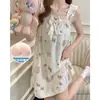 Vestido Midi de Algodão Nuvem Novo de Verão com Cinto Removível, Decoração de Laço Borboleta Acolchoado, Roupa de Casa, Roupa Externa, Vestido Pijama