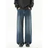 Calça jeans reta de corte solto para homens, novo estilo primavera-verão, tamanho grande, marca da moda, calça longa lavada e com aspecto desgastado para adolescentes