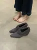 Mocasines retro grises estilo francés, hermosos zapatos slip-on de felpa, calzado de otoño e invierno para mujer para exteriores con forro de felpa añadido
