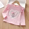 Camiseta Básica Infantil Primavera e Outono Nova Menina Algodão Stretch Manga Longa Bebê Menina Qualidade Versátil Estilo Coreano Estilo Estrangeiro