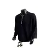 Sudadera acolchada negra con media cremallera en los hombros para hombre, estilo de alta calle americano para primavera y otoño, camiseta de manga larga con tachuelas, capa base pesada fresca y elegante