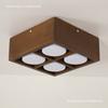 Foco Led de Techo para Sala de Estar Downlight de Montaje Superficial Luz de Caja Estilo Japonés Color Madera Luz de Rejilla Artística de Madera de Cuatro Cabezales