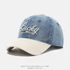 Gorra de béisbol de mezclilla bicolor para niños de 1 a 3 años, gorra con visera bordada con letras para primavera y otoño para niños y niñas