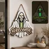 Decoración de Bienvenida Luminosa de Madera para Halloween Calavera Fantasma de Múltiples Capas Letrero de Puerta Colgante Luminoso para Pasillo Pared