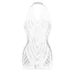 Body de malla sexy de una pieza europeo y americano con entrepierna abierta, cuello halter, estilo popular, estilo de deseo puro, body de malla de una pieza con jacquard degradado de Amazon