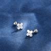[Dormir sin picar] Mini Aretes de Trébol de Cuatro Hojas Femeninos Plata Esterlina 999 Pies Simple Flor de Cuatro Lóbulos Hueso de la Oreja