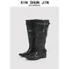 Botas de Salto Alto Bico Fino Design de Nicho Primavera 2025 Botas Western Cowboy Retrô Botas de Salto Grosso para Mulheres