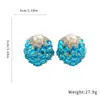 Pendientes Redondos de Resina con Perlas de Diamante Tachonadas Aguja Plateada Moda Simple Versátil Europea y Americana Pendientes de Lujo Ligero de Gama Alta para Mujeres