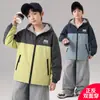 Cortavientos Reversible con Forro de Felpa para Niños, Tallas Mediana a Grande, Colores Bloque Urgentes Otoño, Abrigo Primavera Otoño Invierno 2026 Nuevo de Moda