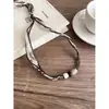 Colar Simples com Contas de Madeira e Tecido Estilo Étnico Design de Moda Retrô Corrente para Clavícula Colar de Nicho de Alta Qualidade para Mulheres