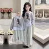 Sudadera casual de manga larga estilo coreano para chicas 2026, pantalones anchos a cuadros holgados, conjunto de dos piezas único y moderno