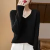 Suéter de punto de una pieza sin costuras para otoño e invierno, suéter de punto de moda con cuello en V para mujer, suéter casual versátil multicolor de manga larga para mujer