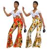 K9615 Amazon Verão Novo Europeu e Americano Transfronteiriço Estampado Cintura Alta Calça Flare Estilo Férias Plus Size Meia-calça para Mulheres