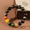 Taobao Venda Quente Pulseira de Obsidiana Contas de Obsidiana Dourada Pulseira da Fortuna dos Cinco Deuses da Riqueza Masculina Presente Feminino Atacado