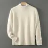 Suéter Grueso de Doble Capa 100% Lana Pura para Hombre, Temporada de Otoño e Invierno, Cuello Semi-Alto, Suéter Base de Punto Suave y Holgado