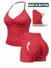 Conjunto de Duas Peças de Nylon de Alta Elasticidade com Gola Halter Costas Vazadas para Yoga Fitness para Mulheres com Bojos