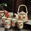 Juego de Té para el Hogar de Porcelana Azul y Blanca Retro con Filtro Tetera Cerámica Tazas de Té Olla con Asa Juego de Té