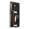 [com Pulseira de Pulso] Capa para Celular Samsung Fold7/W26 com Tampa Flip Magnética e Pequeno Padrão de Crocodilo Capa Protetora de Couro Genuíno
