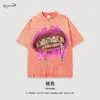 Camisetas Vintage de Manga Curta Europeias e Americanas para Homens e Mulheres, Estilo de Rua Branca Vintage Lavada Tinta Estampa Direta Gola Redonda Camiseta Básica Transfronteiriça