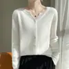 Suéter Cardigan de Cashmere Pequeno com Decote V Novo para Primavera e Outono Top Curto Feminino Casaco de Tricô Outono e Inverno Manga Longa Versátil