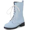 Fábrica de Comércio Exterior Sapatos Femininos Botas Jeans Femininas Tamanho Grande 40-46 Botas de Cano Médio Femininas Cadarço Frontal Salto Baixo Outono e Inverno