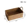 Cesta de Almacenamiento Tejida de Paja con Doble Asa Cesta de Almacenamiento para Mesa de Café y Snacks Organizador de Artículos Varios Tejido a Mano Caja Organizadora Cesta de Almacenamiento para Cosméticos